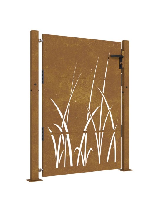 Zahradní branka 105 x 130 cm cortenová ocel Tráva