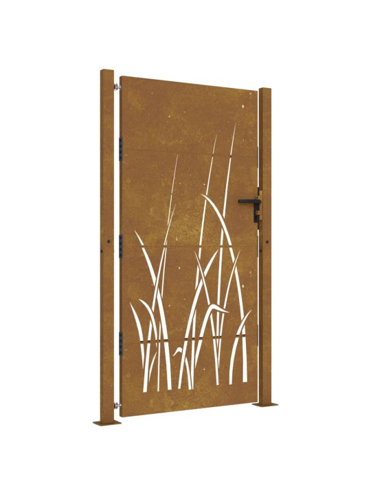 Zahradní branka 105 x 205 cm cortenová ocel Tráva