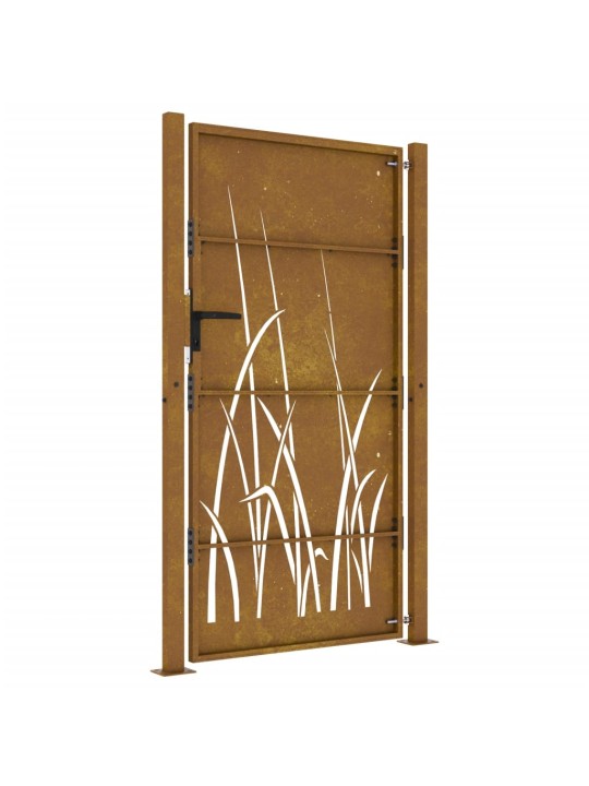 Zahradní branka 105 x 205 cm cortenová ocel Tráva