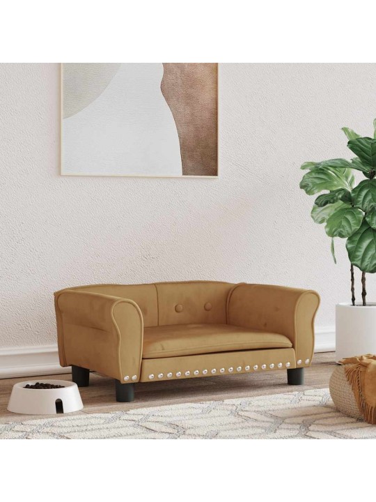 Pelíšek pro psy hnědý 70 x 45 x 30 cm samet