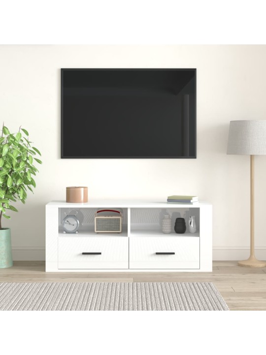TV skříňka lesklá bílá 100x35x40 cm kompozitní dřevo