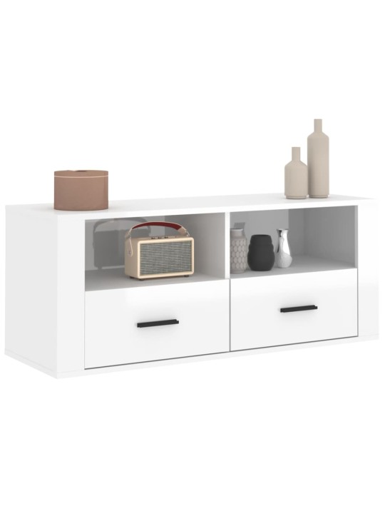 TV skříňka lesklá bílá 100x35x40 cm kompozitní dřevo