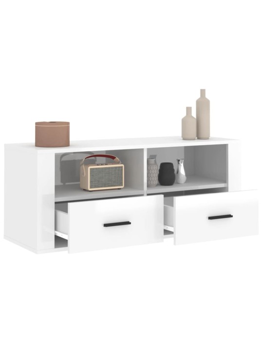 TV skříňka lesklá bílá 100x35x40 cm kompozitní dřevo
