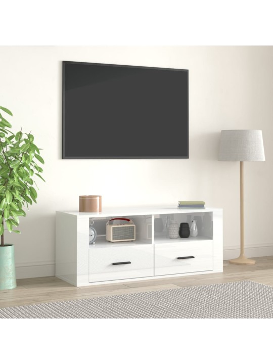 TV skříňka lesklá bílá 100x35x40 cm kompozitní dřevo