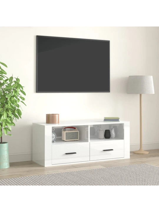 TV skříňka lesklá bílá 100x35x40 cm kompozitní dřevo