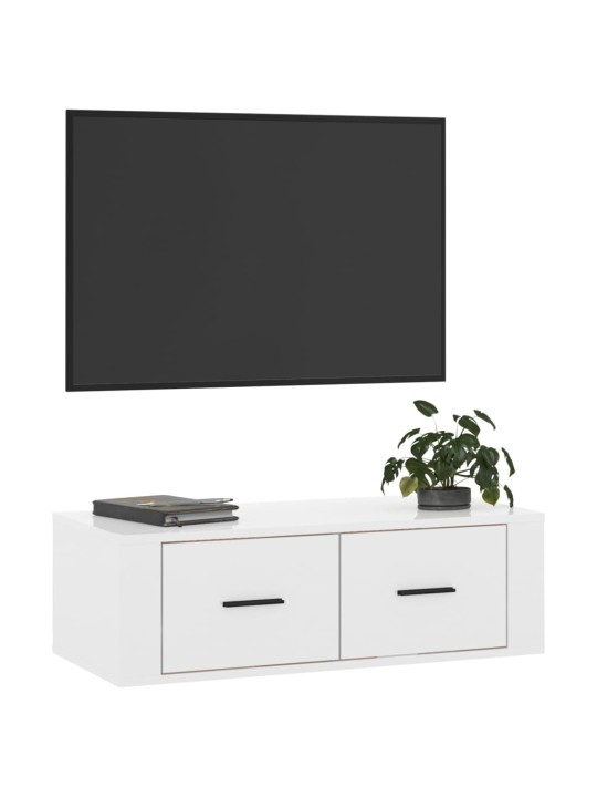 Závěsná TV skříňka lesklá bílá 80 x 36 x 25 cm kompozitní dřevo