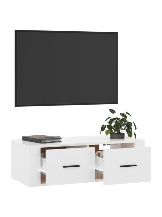 Závěsná TV skříňka lesklá bílá 80 x 36 x 25 cm kompozitní dřevo
