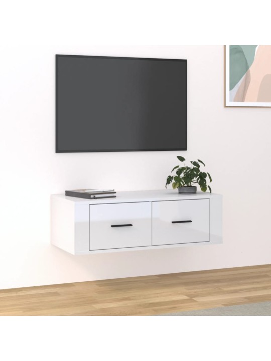 Závěsná TV skříňka lesklá bílá 80 x 36 x 25 cm kompozitní dřevo