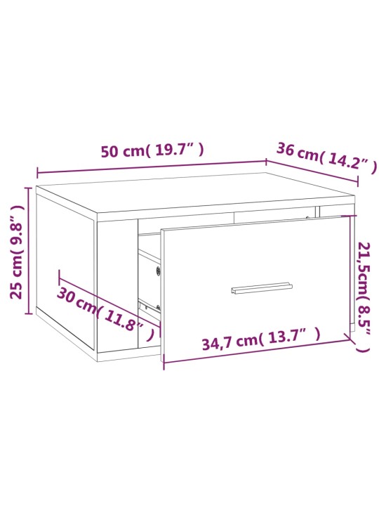 Nástěnný noční stolek bílý s vysokým leskem 50x36x25 cm