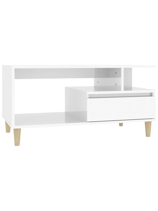 Konferenční stolek lesklý bílý 90x49x45 cm kompozitní dřevo