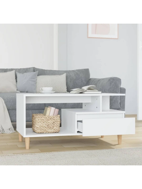 Konferenční stolek lesklý bílý 90x49x45 cm kompozitní dřevo