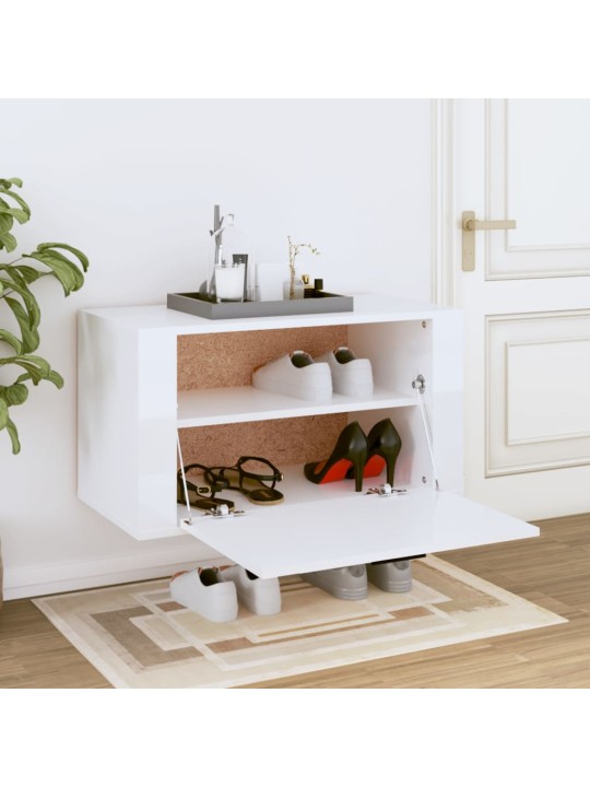 Nástěnný botník bílý s leskem 70 x 35 x 38 cm kompozitní dřevo