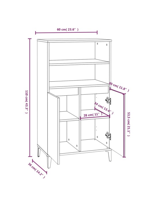 Skříň highboard kouřový dub 60 x 36 x 110 cm kompozitní dřevo