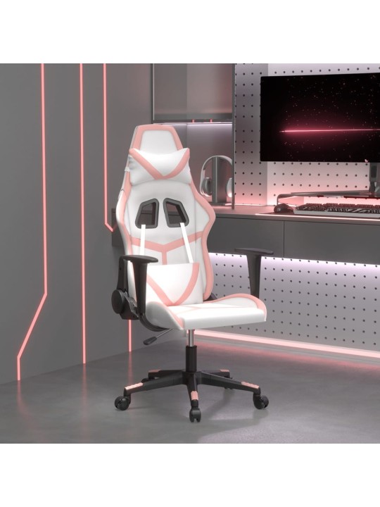 Herní židle bílá a růžová umělá kůže