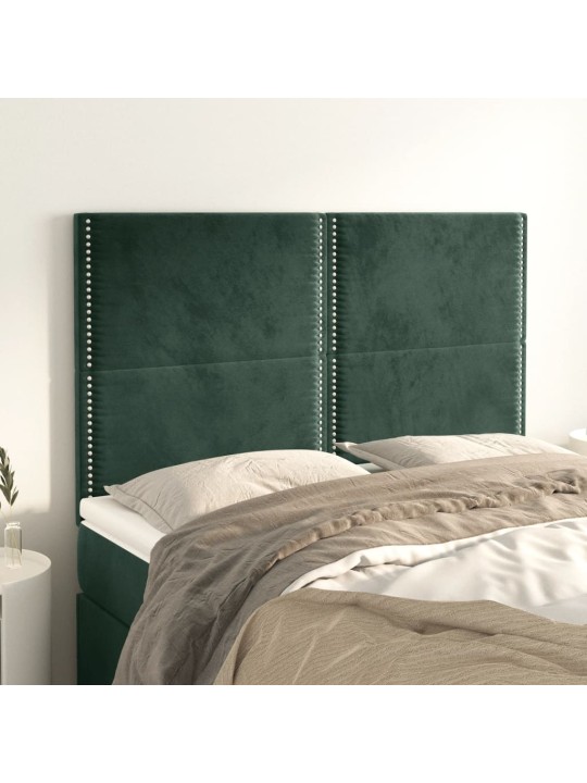 Čela postele 4 ks tmavě zelená 72 x 5 x 78/88 cm samet