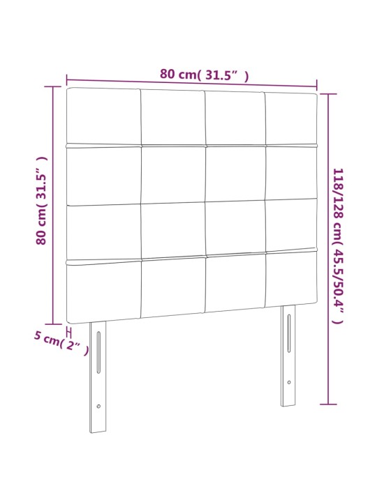 Čelo postele 2 ks černé 80 x 5 x 78/88 cm samet