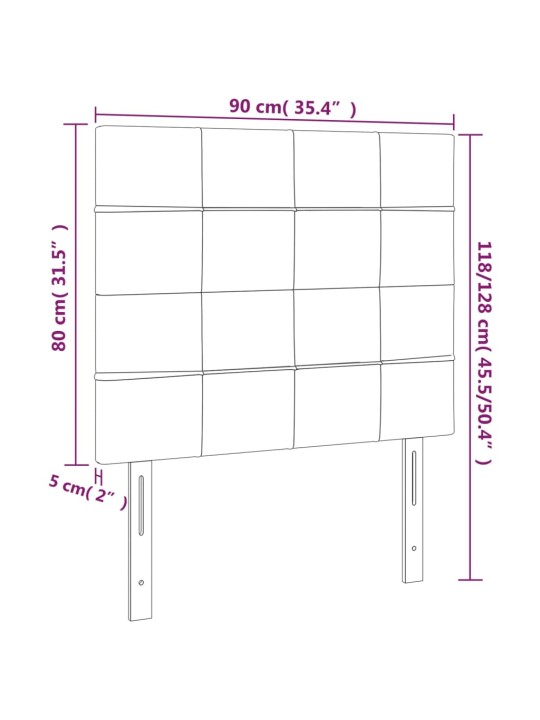 Čelo postele 2 ks černé 90x5x78/88 cm samet
