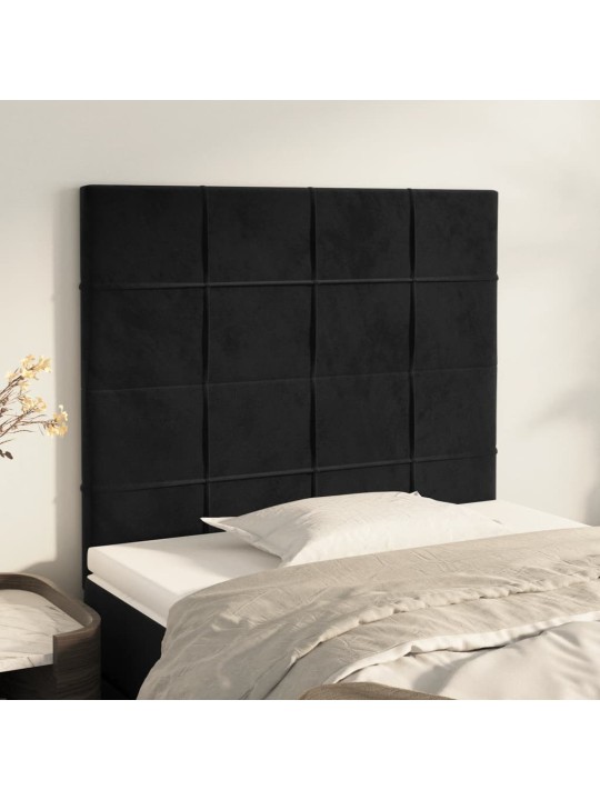 Čelo postele 2 ks černé 90x5x78/88 cm samet