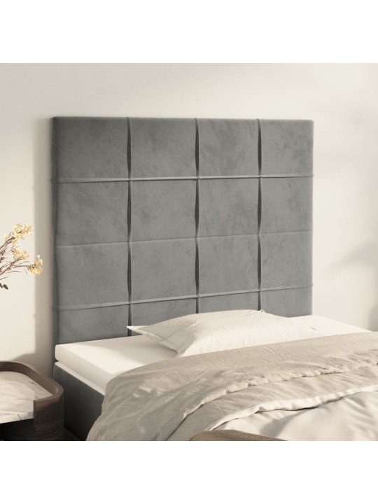 Čelo postele 2 ks světle šedé 100 x 5 x 78/88 cm samet