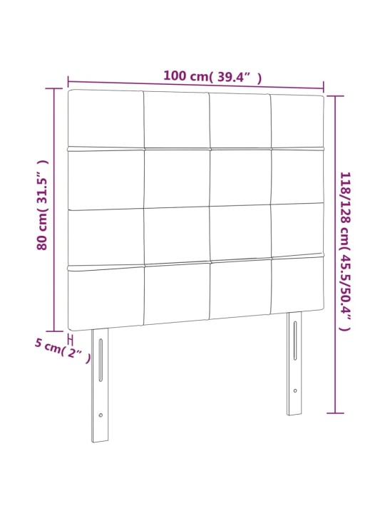 Čelo postele 2 ks černé 100x5x78/88 cm samet