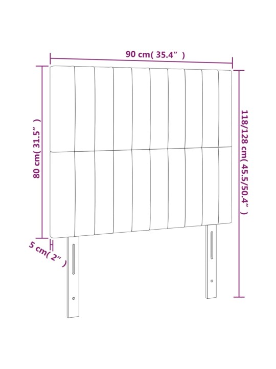 Čelo postele 2 ks černé 90x5x78/88 cm samet