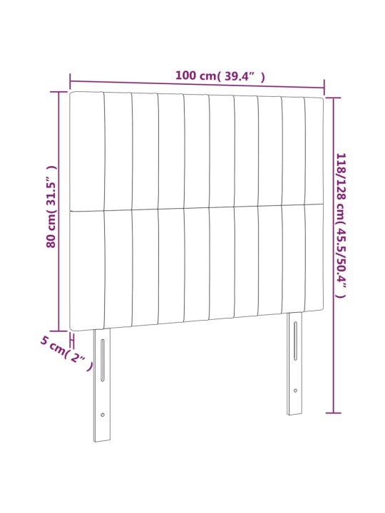 Čelo postele 2 ks světle šedé 100 x 5 x 78/88 cm samet