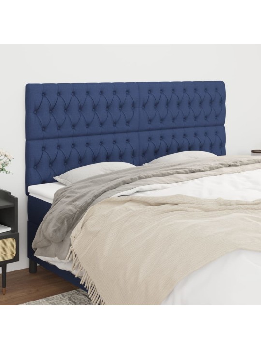 Čelo postele 4 ks modré 90 x 7 x 78/88 cm textil