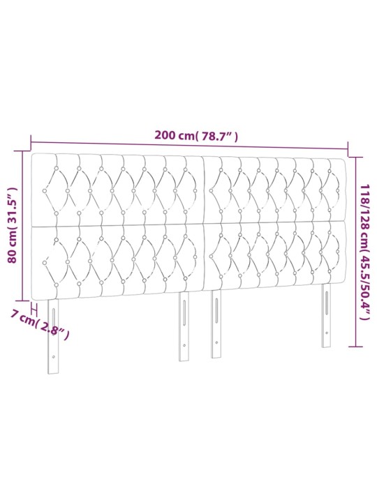 Čelo postele 4 ks černé 100x7x78/88 cm textil