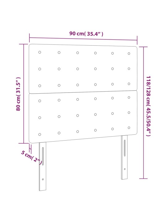 Čelo postele 2 ks černé 90x5x78/88 cm samet