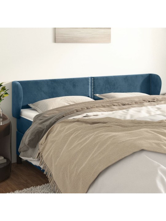 Čelo postele typu ušák tmavě modré 183x23x78/88 cm samet
