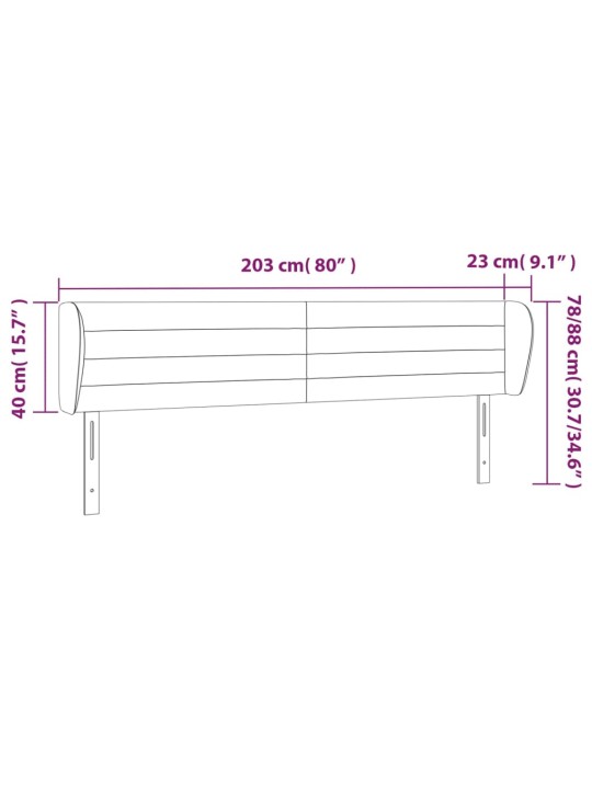 Čelo postele typu ušák tmavě šedé 203x23x78/88 cm textil