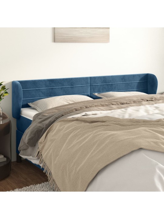 Čelo postele typu ušák tmavě modré 183x23x78/88 cm samet