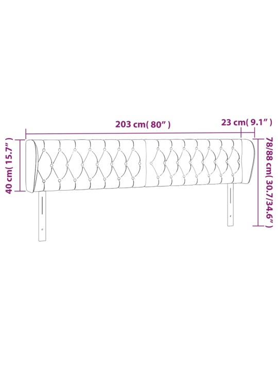 Čelo postele typu ušák tmavě šedé 203x23x78/88 cm textil