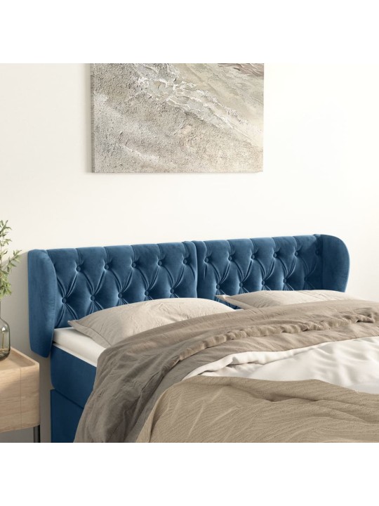 Čelo postele typu ušák tmavě modré 163x23x78/88 cm samet