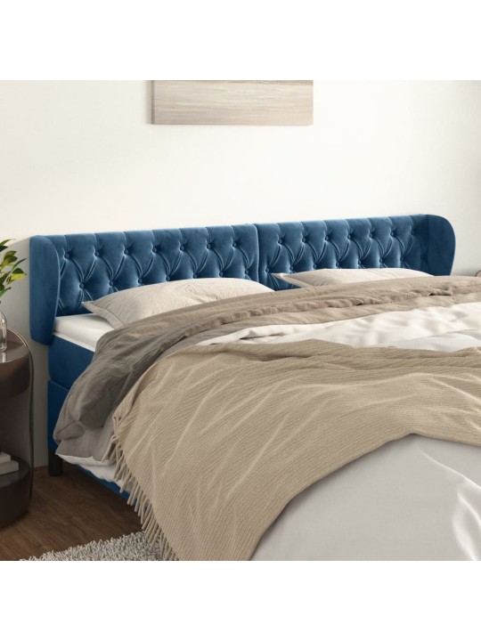 Čelo postele typu ušák tmavě modré 183x23x78/88 cm samet