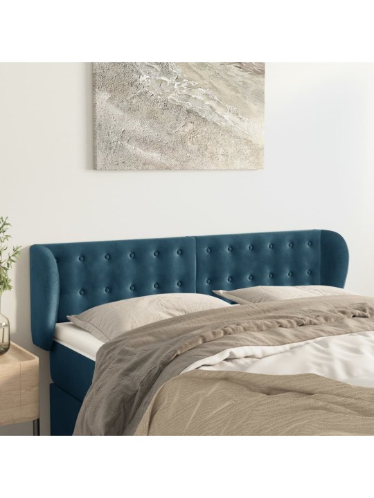 Čelo postele typu ušák tmavě modré 147x23x78/88 cm samet