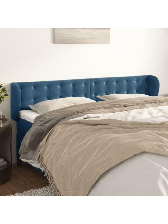 Čelo postele typu ušák tmavě modré 163x23x78/88 cm samet