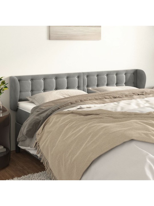 Čelo postele typu ušák světle šedé 203x23x78/88 cm samet