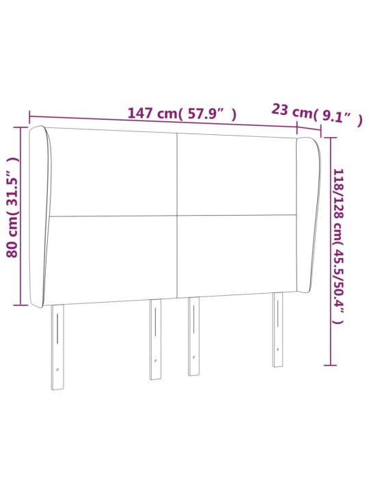 Čelo postele typu ušák tmavě šedé 147x23x118/128 cm textil