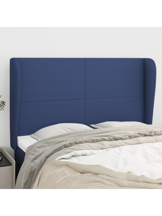 Čelo postele typu ušák modré 147x23x118/128 cm textil