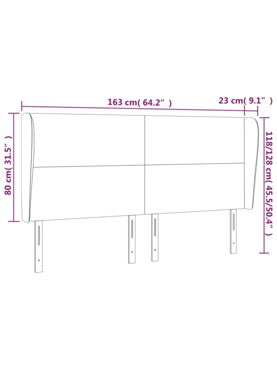 Čelo postele typu ušák světle šedé 163x23x118/128 cm textil