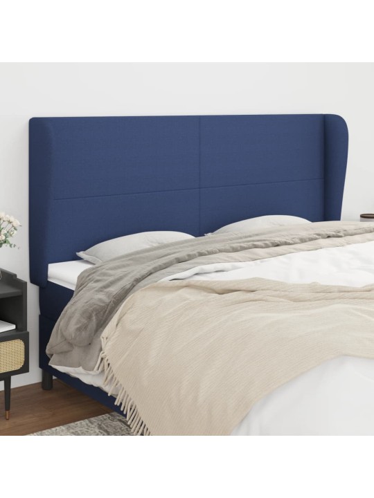 Čelo postele typu ušák modré 163x23x118/128 cm textil