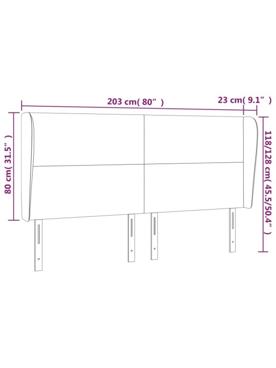 Čelo postele typu ušák světle šedé 203x23x118/128 cm textil