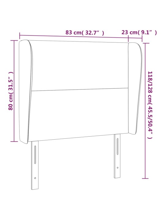 Čelo postele typu ušák tmavě šedé 83 x 23 x 118/128 cm samet