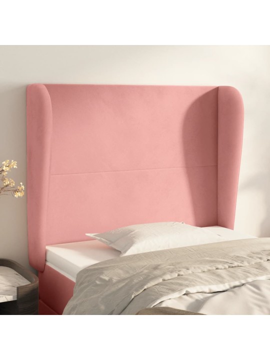 Čelo postele typu ušák růžové 93 x 23 x 118/128 cm samet