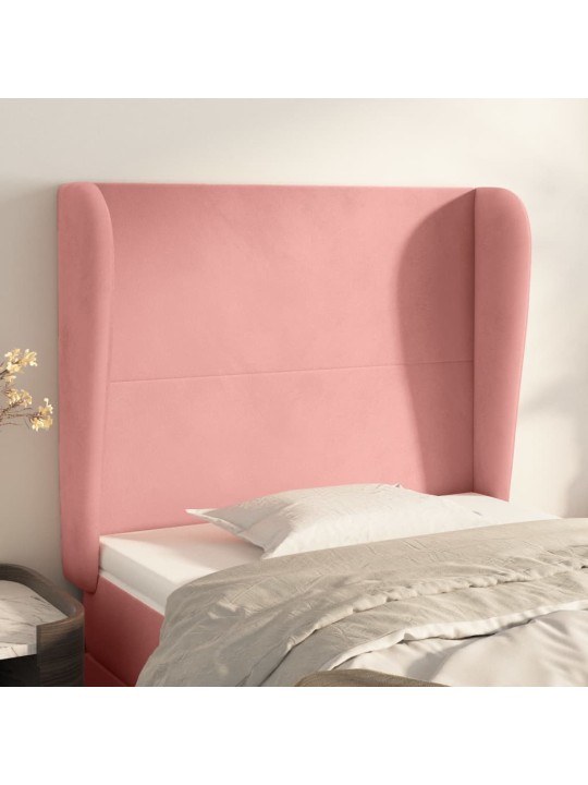 Čelo postele typu ušák růžové 83 x 23 x 118/128 cm samet