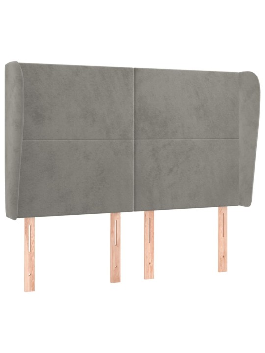Čelo postele typu ušák světle šedé 147x23x118/128 cm samet