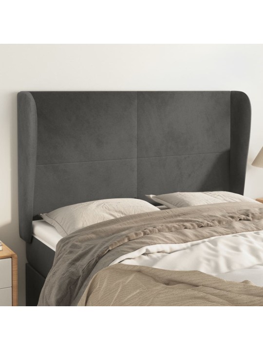 Čelo postele typu ušák tmavě šedé 147x23x118/128 cm samet