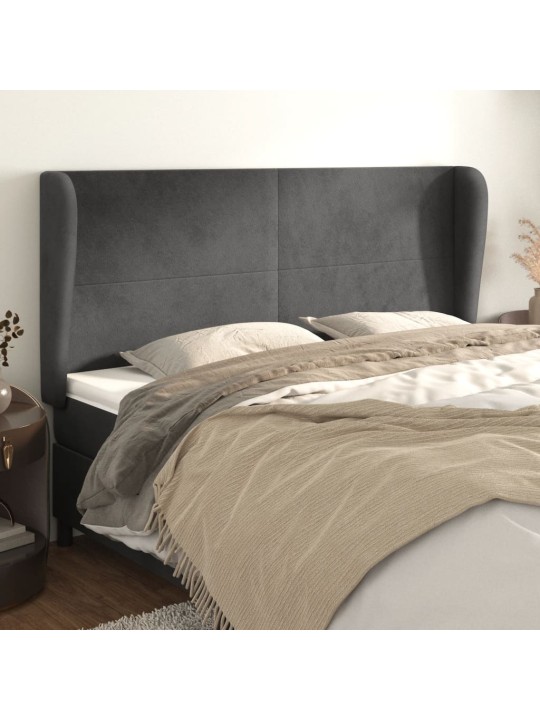 Čelo postele typu ušák tmavě šedé 203x23x118/128 cm samet