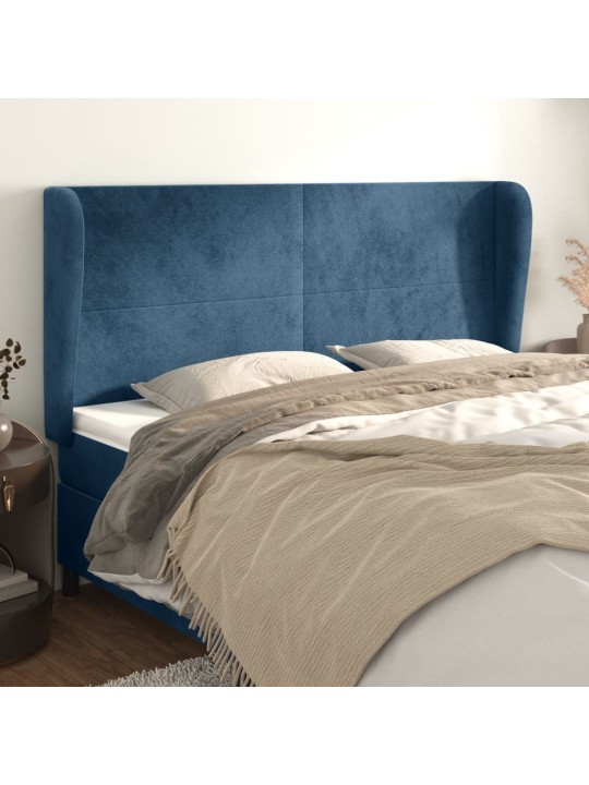 Čelo postele typu ušák tmavě modrá 203x23x118/128 cm samet